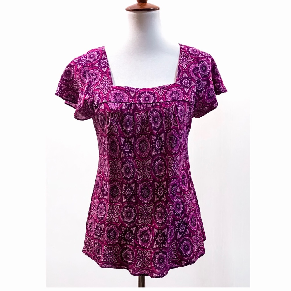 Banana Republic Purple & Pink Silk Cap Sleeve Top